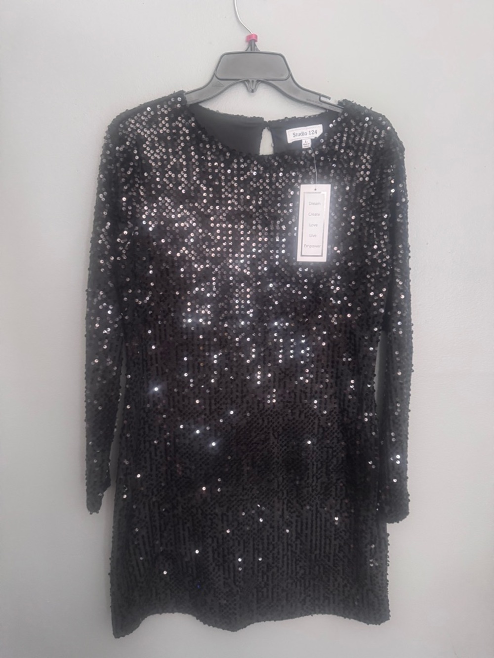 Black Sequin Long Sleeve Dress